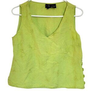 Dina K Woman Green Sleeveless Blouse M Embroidered Leaves Fairy Whimsigoth Crop